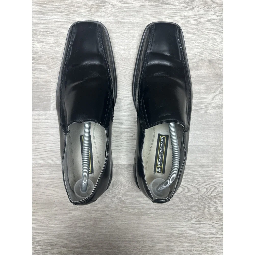 Stacy Adams Black Leather Loafers Slip On Men's Dress‎ Shoes 9.5M  Very Nice